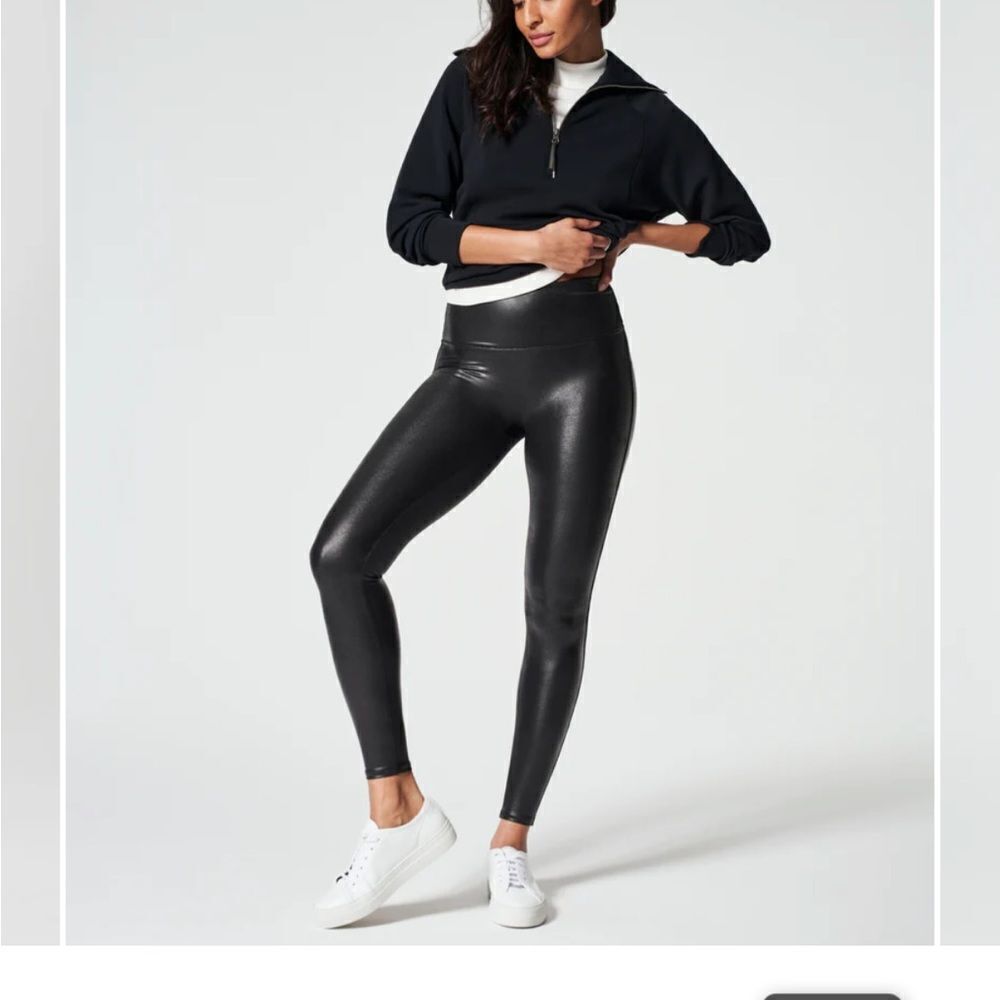 SPANX Vegan Leather Black Leggings size Medium- barely worn!